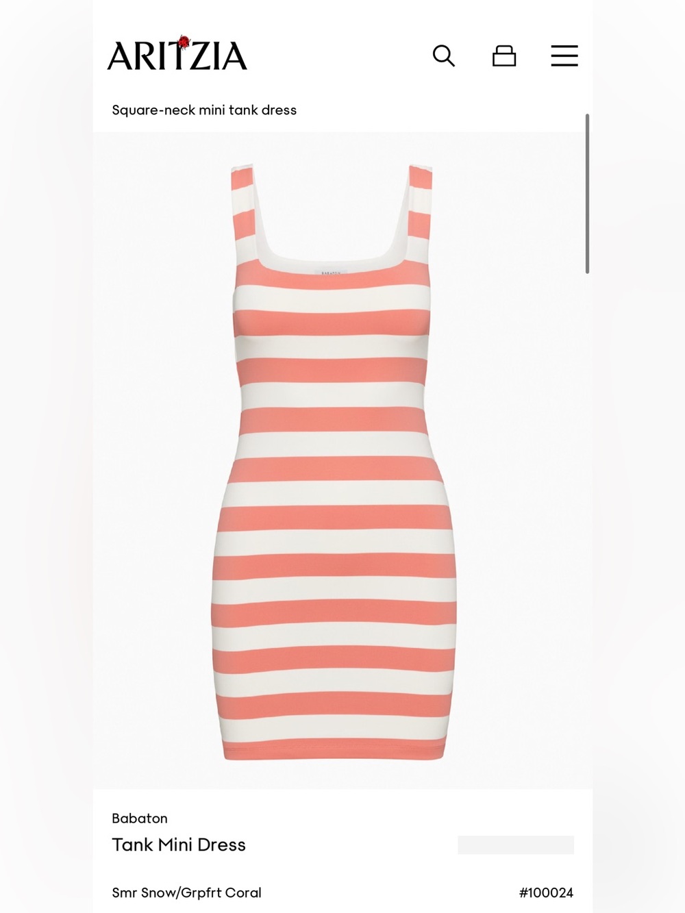 NWT Babaton Coral & White Striped Tank Mini Dress. Aritzia